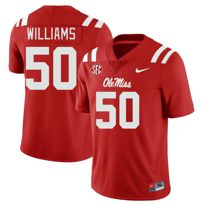 Men #50 Jayden Williams Ole Miss Rebels College Football Jerseys Stitched-Red